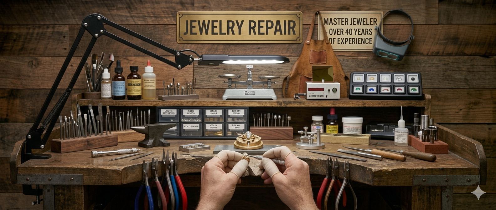 Jeweler working at the repair bench